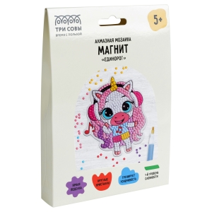 Алмазная мозаика, магнит ТРИ СОВЫ "Единорог", картонный конверт