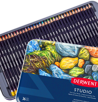 Набор цветных карандашей Derwent Studio 48 цветов на восковой основе в кейсе купить в фирменном художественном магазине ArtCraft.Space с доставкой по РФ и СНГ