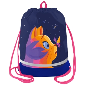 Мешок для обуви 1 отделение Berlingo "Surprised cat", 510*400мм, расшир. дно, светоотражающая лента, карман на молнии