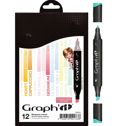Набор маркеров для скетчей Graph'It Classic Character 12 штук в пенале (персонажи) купить в художественном магазине ArtCraft.Space с доставкой по РФ и СНГ