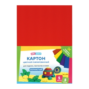 Картон цветной А4, ArtSpace, 5л., 5цв., гофрированный, волнистый, в пакете Картон цветной А4, ArtSpace, 5л., 5цв., гофрированный, волнистый, в пакете