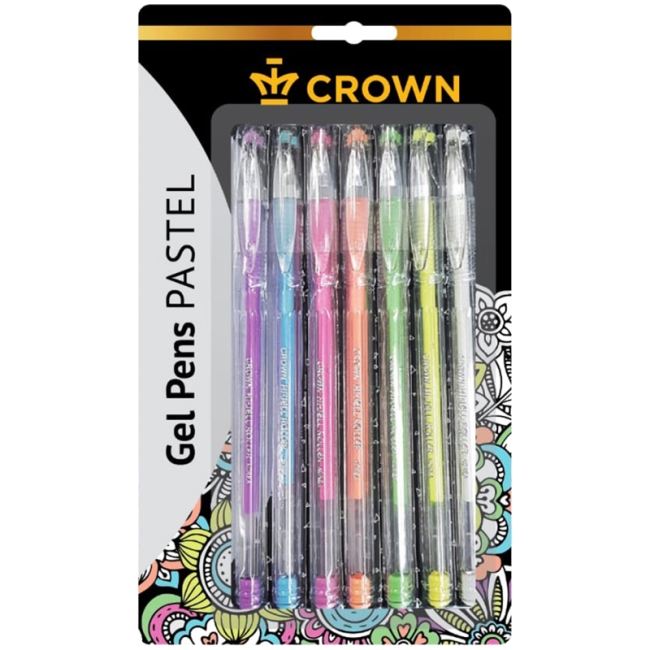 Набор гелевых ручек Crown "Hi-Jell Pastel" 07цв., 0,8мм, блистер