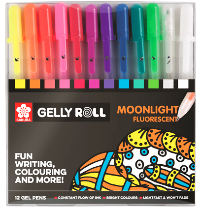 Набор гелевых ручек Sakura Gelly Roll Moonlight 12 цветов (флуоресцентные) купить в магазине товаров для рисования ArtCraft.Space с доставкой по РФ и СНГ