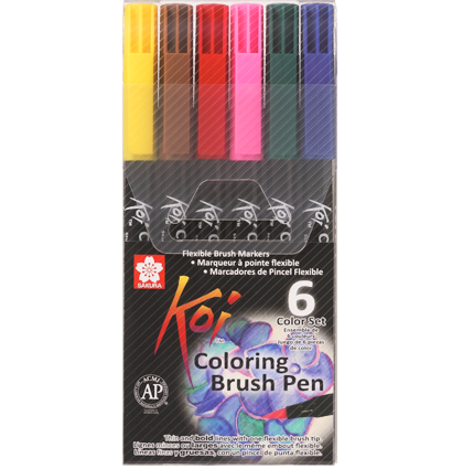 Набор акварельных маркеров с кистью Sakura Koi Coloring Brush Pen 6 цветов в кейсе купить в магазине маркеров ArtCraft.Space с доставкой по РФ и СНГ