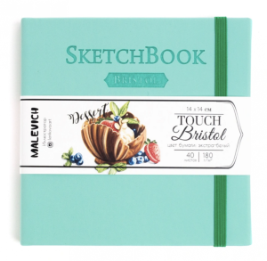 Скетчбук Малевичъ для графики и маркеров Bristol Touch, мятный, 180 г/м, 14х14 см, 40л