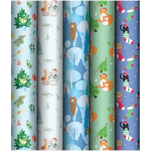 Упаковочная бумага глянц. 70*100см, MESHU "Новогоднее настроение", 80г/м2, ассорти 5 дизайнов