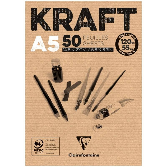 Альбом для эскизов Kraft ClaireFontaine крафт-бумага верже А5 / 50 листов / 120 гм купить в магазине ArtCraft.Space