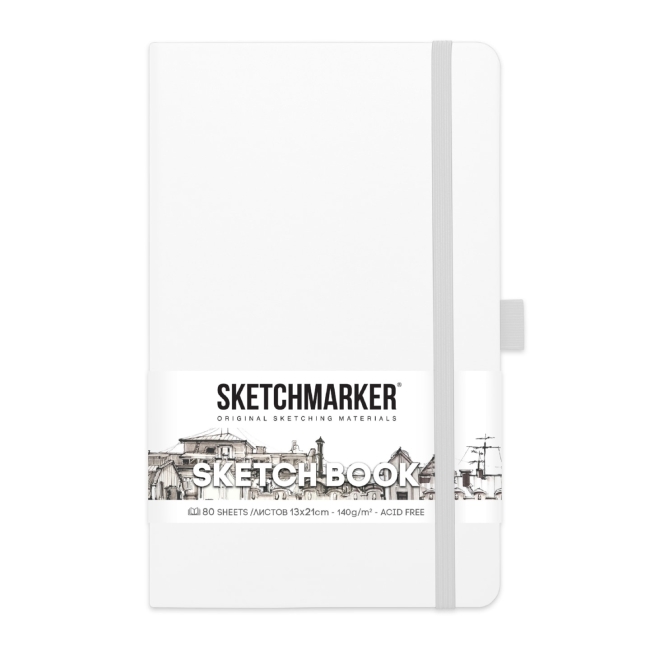 Блокнот для зарисовок Sketchmarker 140г/кв.м 13*21см 80л твердая обложка Белый