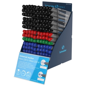 Маркер перманентный Schneider "Maxx 220 S/224 M" ассорти, пулевидный, дисплей