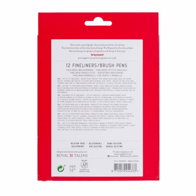 Набор брашпенов с линером Bruynzeel Fineliner / Brush Pens 12 цветов купить в художественном магазине ArtCraft.Space с доставкой по всему миру