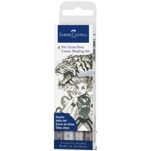 Набор капиллярных ручек Faber-Castell "Pitt Artist Pens Comic Shading Brush set", ассорти, 4шт., европодвес