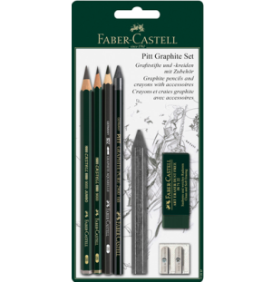 Набор карандашей ч/г Faber-Castell "Pitt Graphite", 5шт.+ластик+точилка, 2B/6B, заточен., блистер