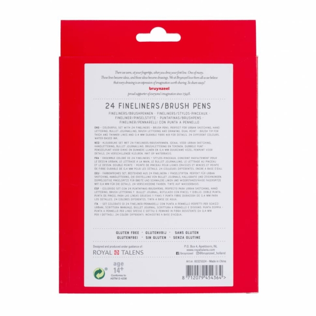 Набор брашпенов с линером Bruynzeel Fineliner / Brush Pens 24 цвета купить в художественном магазине ArtCraft.Space с доставкой по всему миру