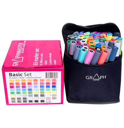 Набор спиртовых маркеров Graphmaster Bag Set 63 Basic в фирменном пенале купить в магазине товаров для рисования ArtCraft.Space с доставкой по РФ и СНГ