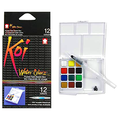 Набор акварели Sakura Koi Pocket Sketch Box 12 цветов в кейсе + губка и кисть купить в фирменном художественном магазине ArtCraft.Space с доставкой по РФ и СНГ