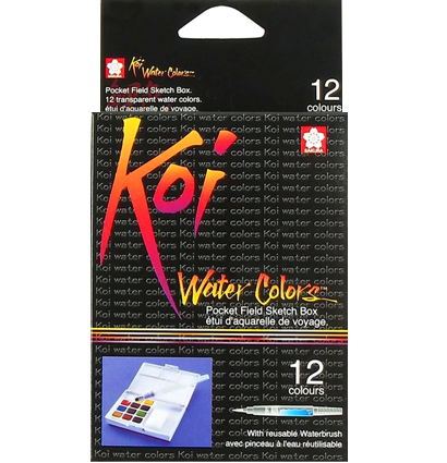Набор акварели Sakura Koi Pocket Sketch Box 12 цветов в кейсе + губка и кисть купить в фирменном художественном магазине ArtCraft.Space с доставкой по РФ и СНГ
