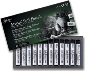 Пастель профессиональная сухая полутвёрдая квадратная 12 Угольных цветов в картонной коробке