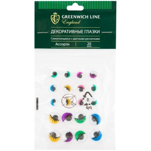 Материал декоративный Greenwich Line "Глазки", с цветными ресничками, самоклеящиеся, ассорти, 20шт.