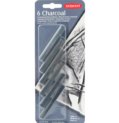 Набор прессованного угля Derwent 6 Charcoal в блистере, три вида интенсивности купить в магазине товаров для художников ArtCraft.Space с доставкой по РФ и СНГ