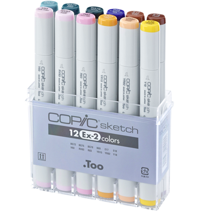 Набор маркеров для скетчей Copic Sketch EX-2 12 штук с кистью в фирменном кейсе Копик Скетч купить в фирменном магазине ArtCraft.Space с доставкой по РФ и СНГ