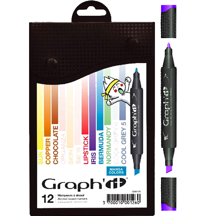 Набор маркеров для скетчей Graph'It Classic Manga 12 штук в пенале (яркие и прозрачные) купить в магазине маркеров и скетчбуков ArtCraft.Space с доставкой по РФ и СНГ