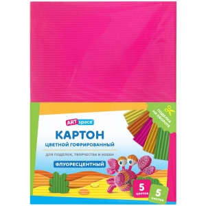 Картон цветной А4, ArtSpace, 5л., 5цв., гофрированный, флоуресцентный, в пакете Картон цветной А4, ArtSpace, 5л., 5цв., гофрированный, флоуресцентный, в пакете