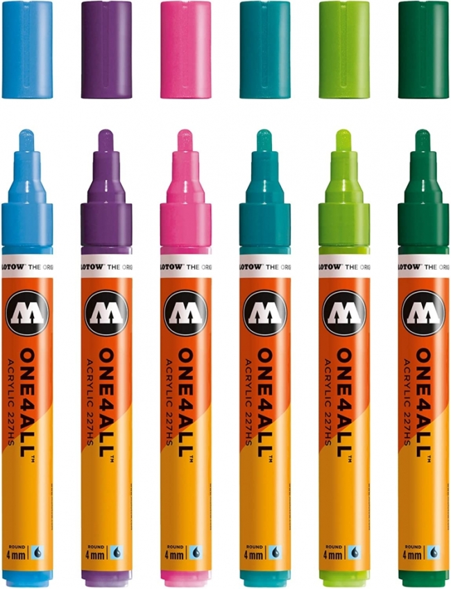 Molotow Набор маркеров ONE4ALL 127HS-CO Neon-Set 6 шт 200466 2 мм