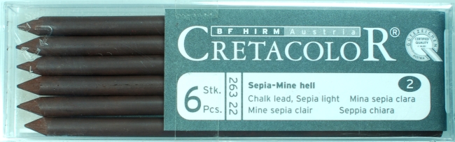 Художественный стержень Сепия сухая светлая - нежирная, диаметр 5-6 мм, длина 120 мм, упаковка-пластиковый футляр, твердость-средняя