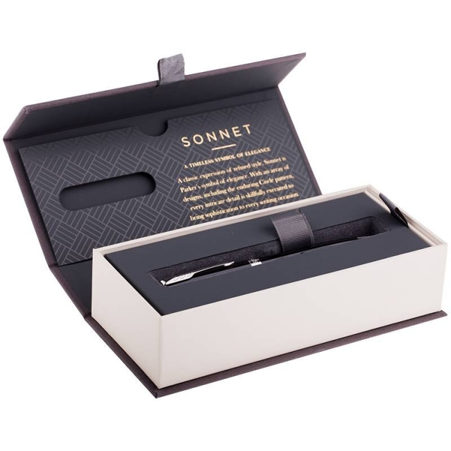 Ручка шариковая Parker Sonnet Black Lacquer GT 1 мм черные чернила, подарочная упаковка купить в магазине ArtCraft.Space