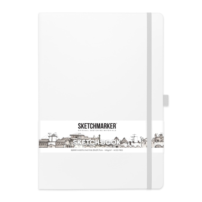 Блокнот для зарисовок Sketchmarker 140г/кв.м 21*29.7см 80л твердая обложка Белый