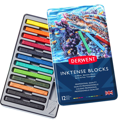 Акварельные блоки Derwent Inktense Blocks 12 цветов в фирменном кейсе купить в художественном магазине ArtCraft.Space с доставкой по РФ и СНГ