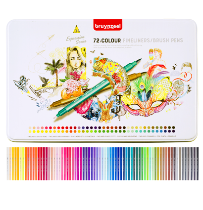 Набор брашпенов с линером Bruynzeel Fineliner / Brush Pens 72 цвета в пенале купить в магазине маркеров ArtCraft.Space