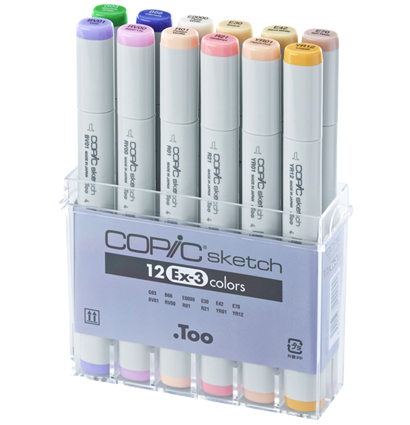Набор маркеров для скетчей Copic Sketch EX-3 12 штук с кистью в фирменном кейсе Копик Скетч купить в фирменном магазине ArtCraft.Space с доставкой по РФ и СНГ