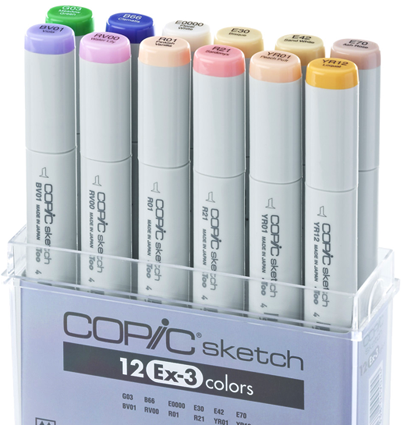 Набор маркеров для скетчей Copic Sketch EX-3 12 штук с кистью в фирменном кейсе Копик Скетч купить в фирменном магазине ArtCraft.Space с доставкой по РФ и СНГ