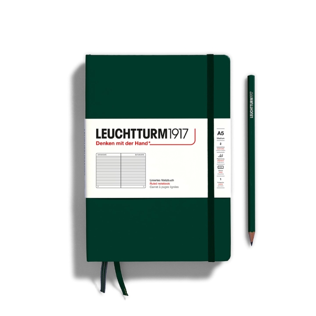 Блокнот Leuchtturm1917 Natural Colors A5 (14.5x21см) 125л в линейку твердая обложка, цвет:  Зеленый лес