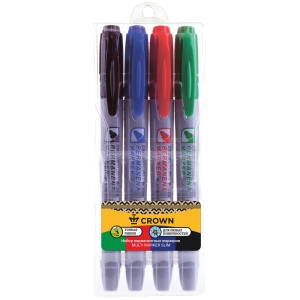 Набор перманентных маркеров Crown "Multi Marker Slim" 04цв., пулевидный, 2,0мм, чехол с европодвесом