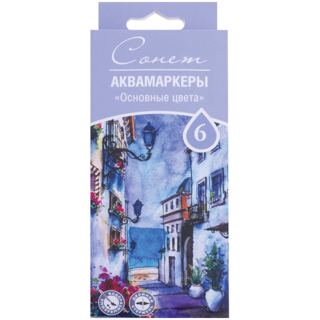 Набор аквамаркеров Сонет "Основные цвета", 6цв., картон уп., европодвес Набор аквамаркеров Сонет "Основные цвета", 6цв., картон уп., европодвес