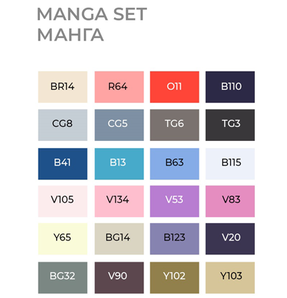 Набор маркеров Sketchmarker Brush / Скетчмаркер Браш "Manga - Манга" 24 цвета в сумке купить в магазине маркеров для рисования ArtCraft.Space с доставкой по РФ и СНГ