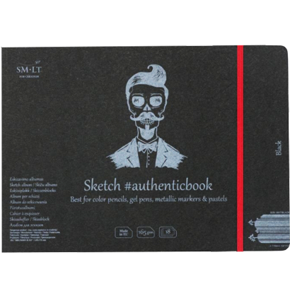 Скетчбук SMLT Black Authentic Book с черной бумагой 24.5x18.5 см / 18 листов / 165 гм купить в художественном магазине ArtCraft.Space с доставкой по РФ и СНГ