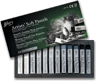 Пастель профессиональная сухая полутвёрдая квадратная 12 Серых цветов в картонной коробке