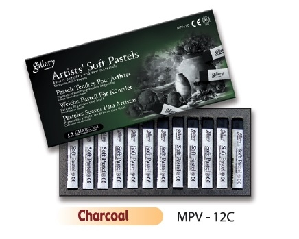 Пастель мягкая профессиональная квадратная Уголь 12 цветов в картонной коробке