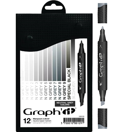 Набор маркеров для скетчей Graph'It Classic Neutral Greys 12 штук в пенале (нейтральные серые) купить в фирменном магазине товаров для рисования ArtCraft.Space с доставкой по РФ и СНГ