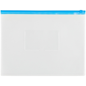 Папка-конверт на zip-молнии OfficeSpace А4, полипропилен, 150мкм, прозрачная, карман, молния синяя