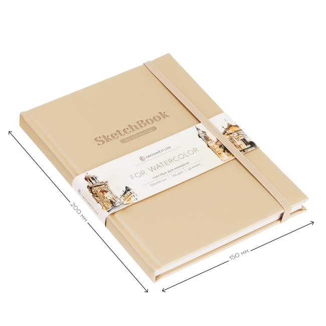 Скетчбук для акварели 40л., 150*200 Greenwich Line, бежевый, кожзам, на резинке, 200г/м2 Скетчбук для акварели 40л., 150*200 Greenwich Line, бежевый, кожзам, на резинке, 200г/м2