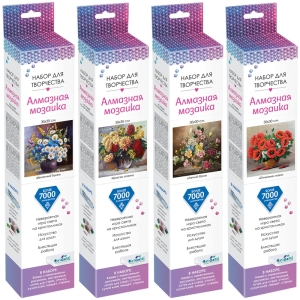 Алмазная мозаика Origami "Алмазные узоры. Весенний букет/Огненные маки/Краски осени/Летний бриз", 30*30см, ассорти, европодвес