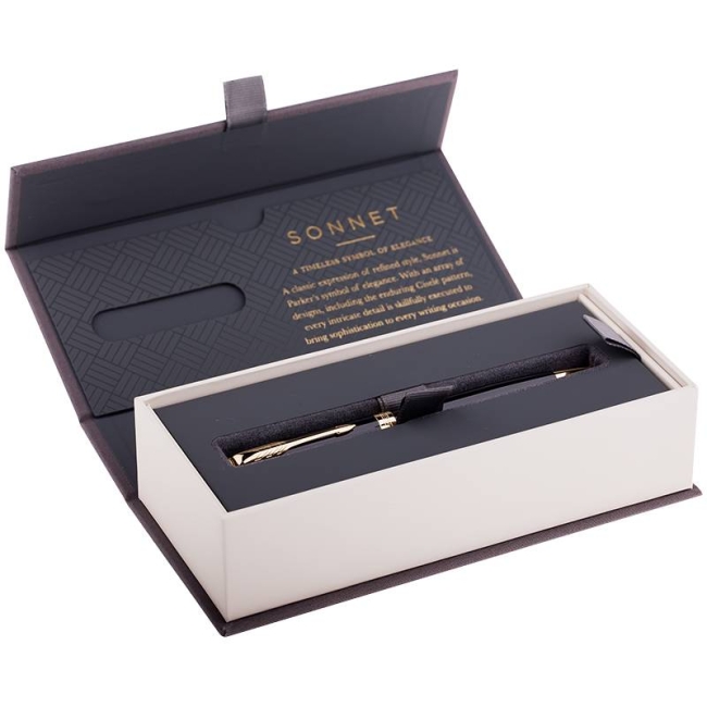 Ручка шариковая Parker Sonnet Black Lacquer GT 1 мм черные чернила, подарочная упаковка купить в магазине ArtCraft.Space