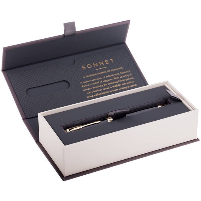Ручка шариковая Parker Sonnet Black Lacquer GT 1 мм черные чернила, подарочная упаковка купить в магазине ArtCraft.Space