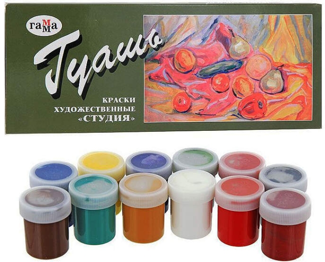 Гуашь художественная Гамма Студия краски для рисования 12 цветов в баночках 40 мл купить в магазине товаров для рисования ArtCraft.Space с доставкой по РФ и СНГ Гуашь художественная Гамма Студия краски для рисования 12 цветов в баночках 40 мл купить в магазине товаров для рисования ArtCraft.Space с доставкой по РФ и СНГ