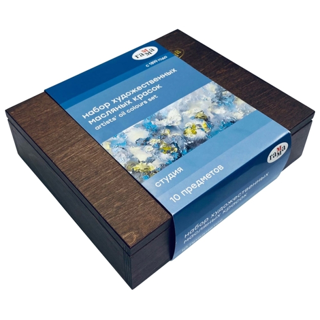 Краски масляные Гамма "Студия", 06 цветов, 10 предметов, в деревянном коробе Краски масляные Гамма "Студия", 06 цветов, 10 предметов, в деревянном коробе