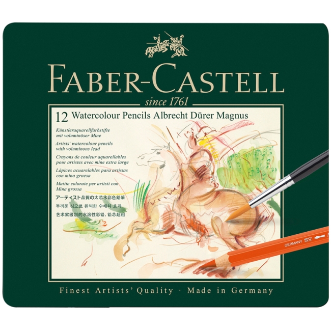 Карандаши акварельные художественные Faber-Castell "Albrecht Durer Magnus", 12цв., утолщ., заточен., метал. коробка